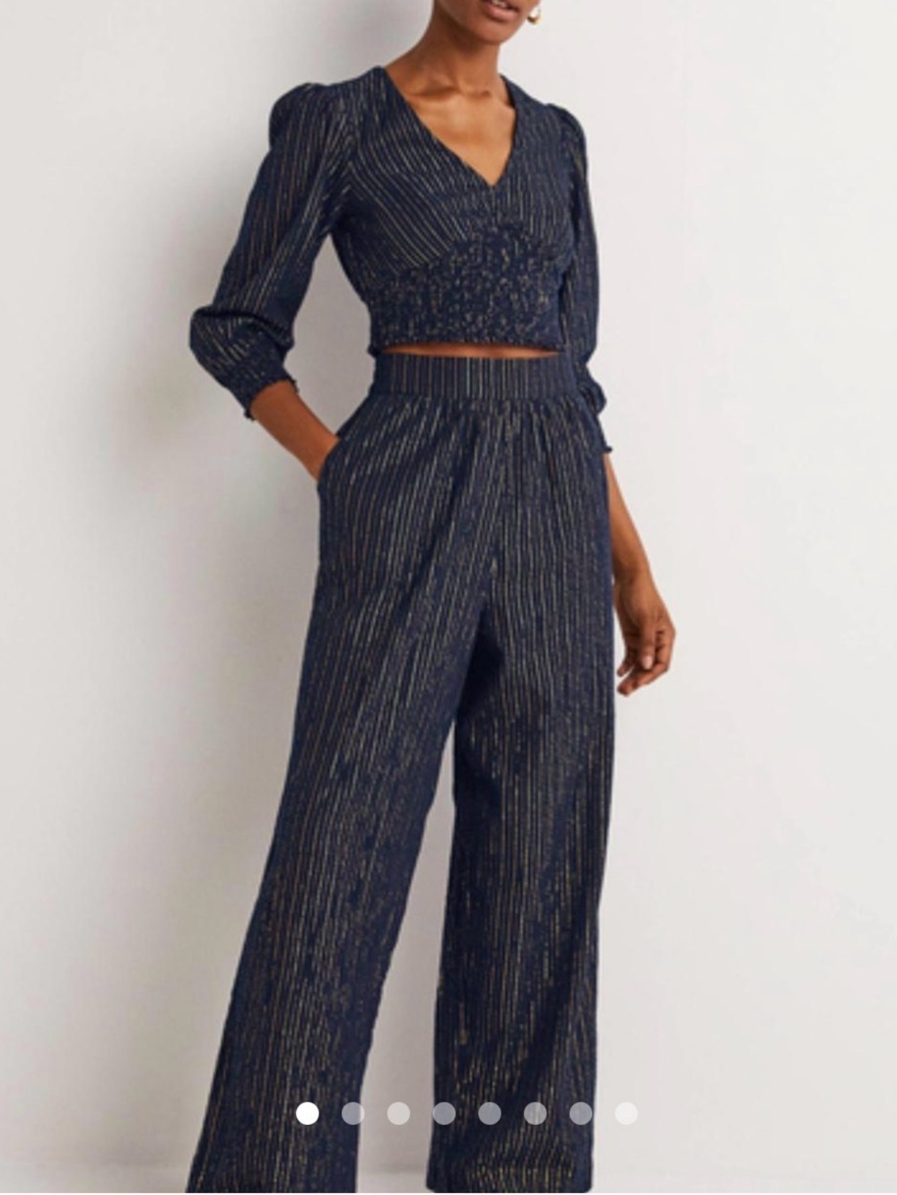 NWT BODEN Navy Blue and Gold Metallic Striped Pants Size 12